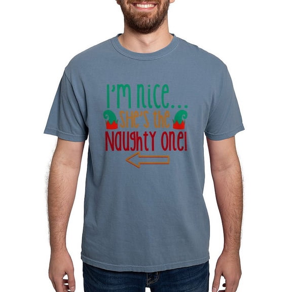 CafePress - Im Nice She's Naughty Elf Ha T Shirt - Mens Comfort Colors Shirt