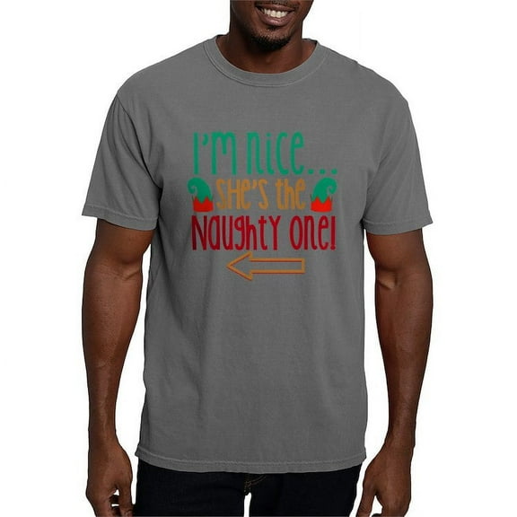 CafePress - Im Nice She's Naughty Elf Ha T Shirt - Mens Comfort Colors Shirt