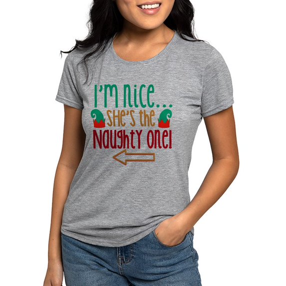 CafePress - Im Nice She's Naughty Elf Ha T Shirt - Womens Tri-blend T-Shirt