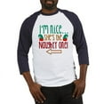 thumbnail image 1 of CafePress - Im Nice She's Naughty Elf Hat Baseball Jersey - Cotton Baseball Jersey, 3/4 Raglan Sleeve Shirt, 1 of 4