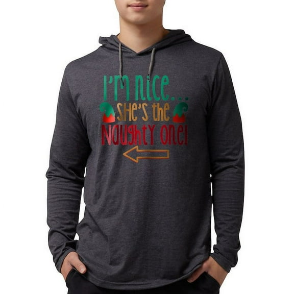 CafePress - Im Nice She's Naughty Elf Hat Long Sleeve T Shirt - Mens Hooded Shirt