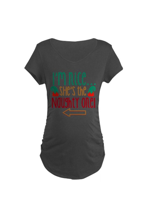- Im Nice She's Naughty Elf Hat Maternity Dark T Shi - Maternity Dark T-Shirt