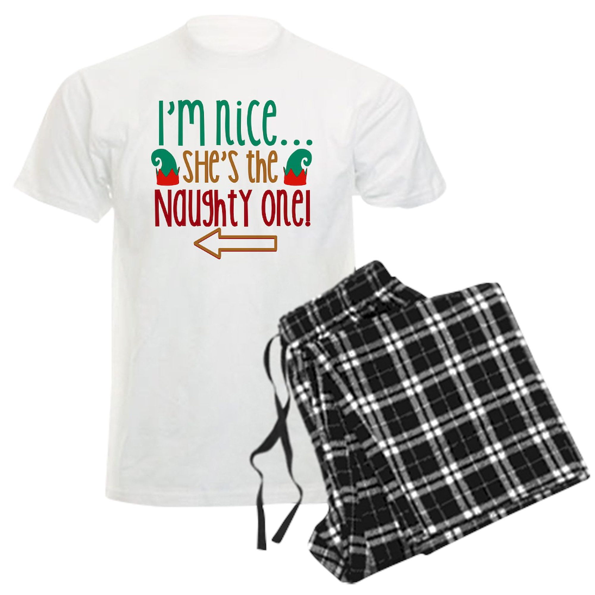 CafePress - Im Nice She's Naughty Elf Hat Pajamas - Men's Light Loose Fit Cotton Pajama Set