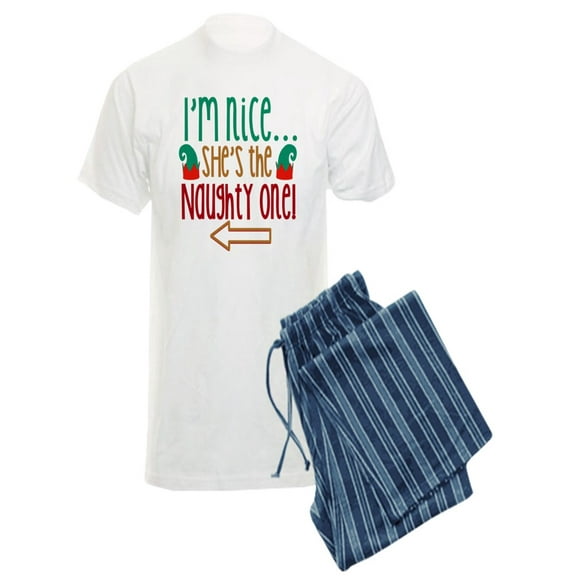 CafePress - Im Nice She's Naughty Elf Hat Pajamas - Men's Light Pajamas