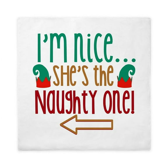 CafePress - Im Nice She's Naughty Elf Hat Queen Duvet Cover - Queen Duvet
