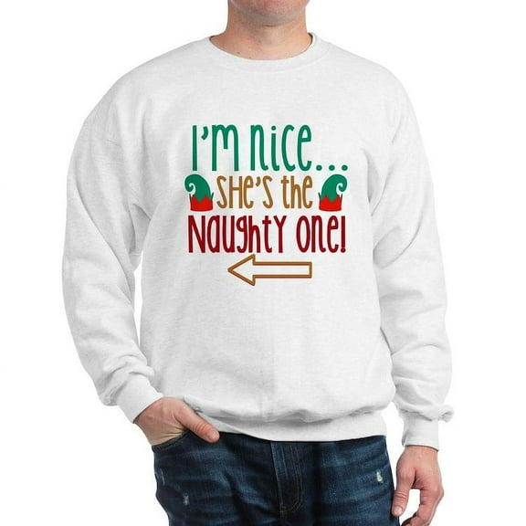 CafePress - Im Nice She's Naughty Elf Hat Sweatshirt - Crew Neck Sweatshirt