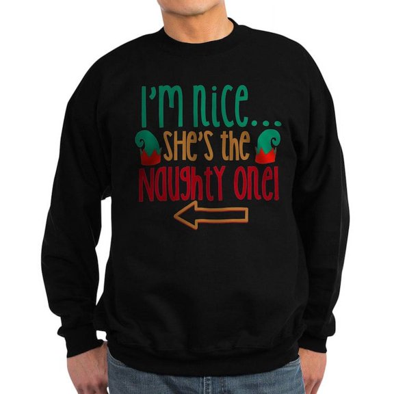 CafePress - Im Nice She's Naughty Elf Hat Sweatshirt (Dark) - Classic Crew Neck Sweatshirt