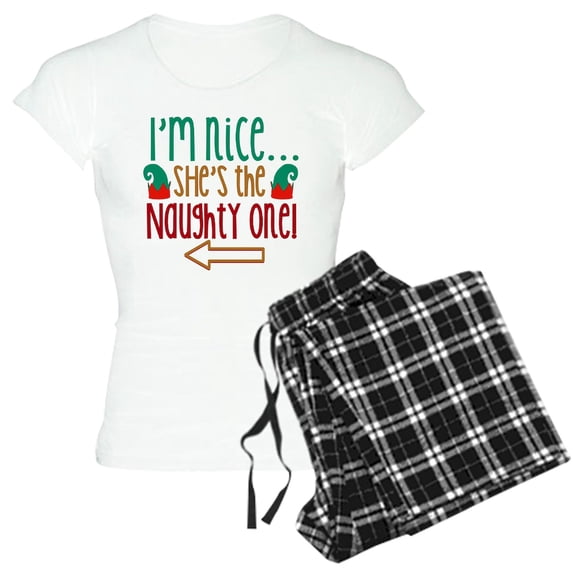 CafePress - Im Nice She's Naughty Elf Hat Women's Light Pajama - Women's Short Sleeve Print T-Shirt and Pants Light Cotton Pajama Set