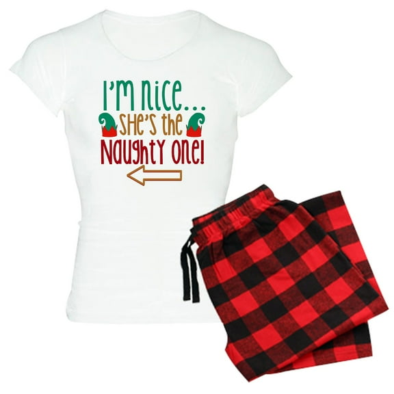 CafePress - Im Nice She's Naughty Elf Hat Women's Light Pajama - Women's Short Sleeve Print T-Shirt and Pants Light Cotton Pajama Set