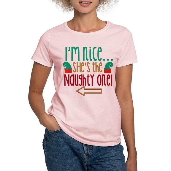 CafePress - Im Nice She's Naughty Elf Hat Women's Light T Shir - Women's Classic T-Shirt