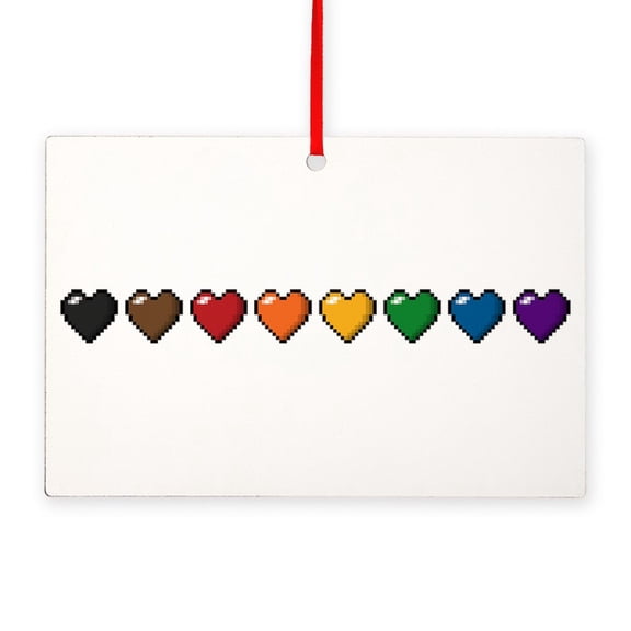 CafePress - Inclusive Rainbow Pride Flag Pixel Hearts - Wood Rectangle Ornament 6"x4"