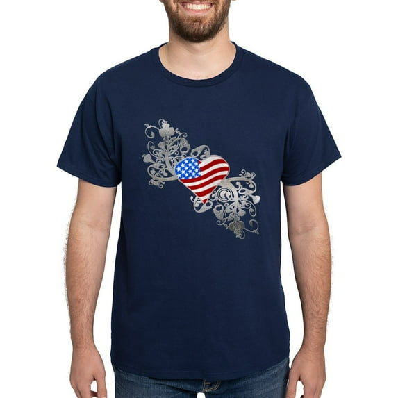CafePress - Independence Day Heart Dark T Shirt - Men's Classic Graphic Cotton T-Shirt