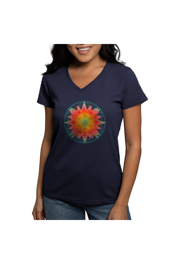 - Internal Sun Women's V Neck Dark T Shirt - Women's V-Neck Dark T-Shirt