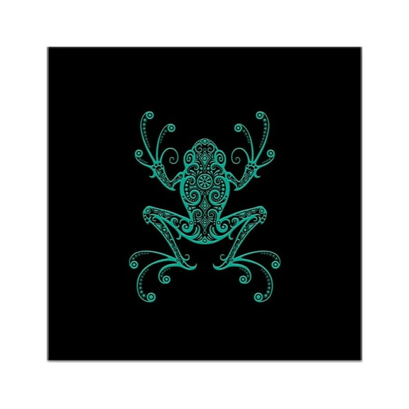 CafePress - Intricate Teal Blue And Black Tribal Tree Frog Sti - Square Sticker 3" x 3"