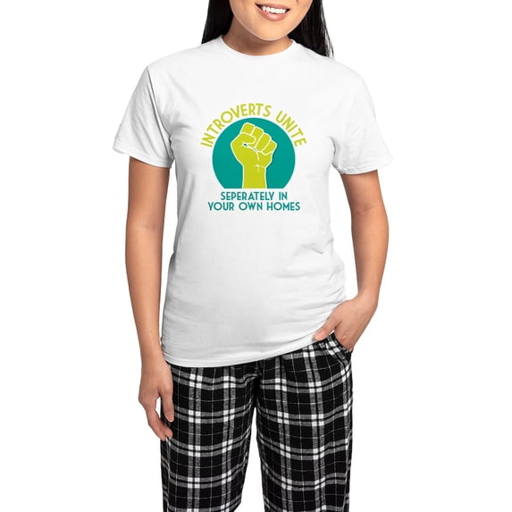 CafePress - Introverts Unite Women's Light Pajamas - Women's Short Sleeve Print T-Shirt and Pants Light Cotton Pajama Set