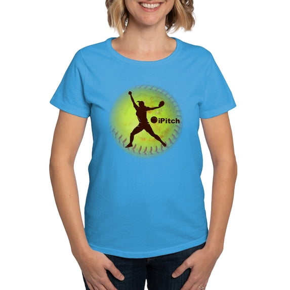 CafePress - Ipitch Fastpitch Softball Women's Dark T Shirt - Women's Traditional Fit Dark T-Shirt