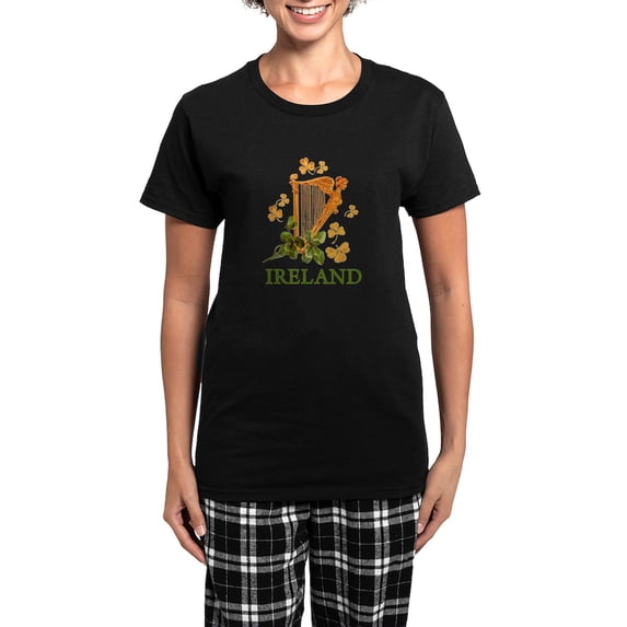 CafePress - Ireland Irish Golden Harp Women's Dark Pajamas - Women's Short Sleeve Print T-Shirt and Pants Dark Cotton Pajama Set