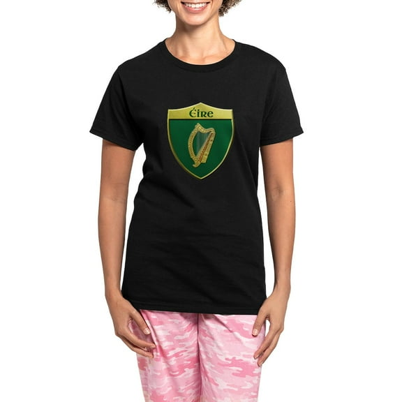 CafePress - Ireland Metallic Shield Pajamas - Women's Short Sleeve Print T-Shirt and Pants Dark Cotton Pajama Set