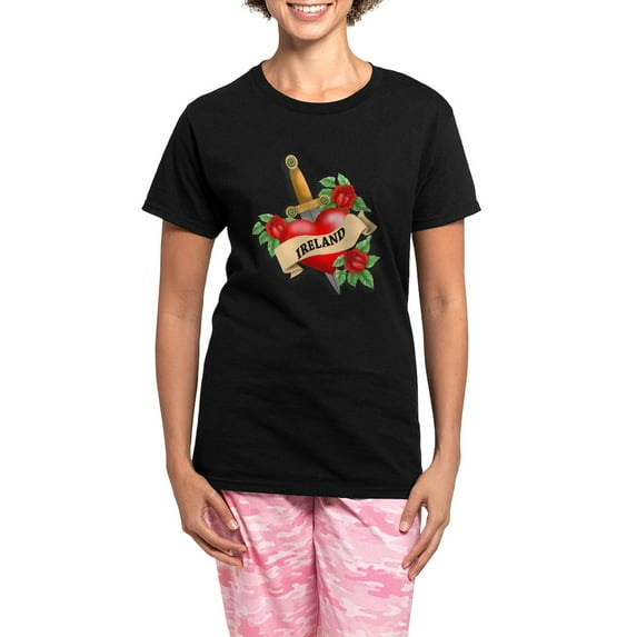 CafePress - Ireland Tattoo Women's Dark Pajamas - Women's Short Sleeve Print T-Shirt and Pants Dark Cotton Pajama Set