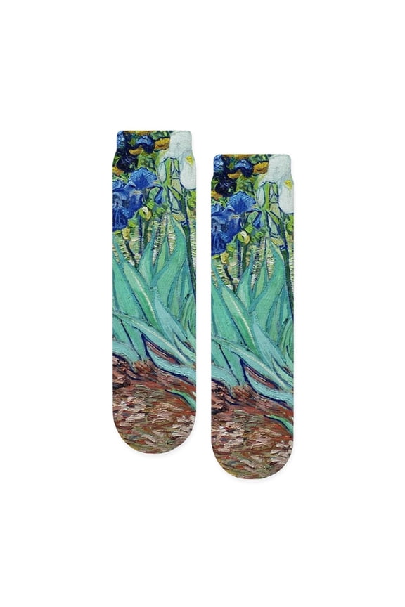 - Iris, Vincent Van Gogh. Vintage Floral Oil Paintin - Unisex Novelty Printed Crew Adult Socks