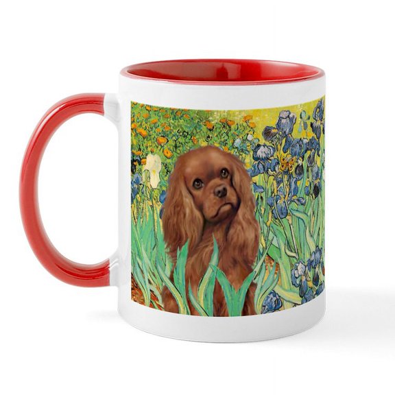 CafePress - Irises & Ruby Cavalier Mug - 11 oz Ceramic Mug - Novelty Coffee Tea Cup
