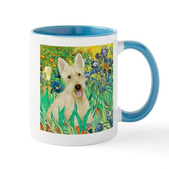 CafePress - Irises / Scottie (W) Mug - 11 oz Ceramic Mug - Novelty Coffee Tea Cup