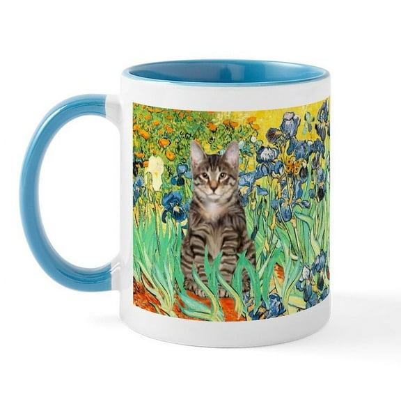 CafePress - Irises / Tiger Cat Large Mug - 11 oz Ceramic Mug - Novelty Coffee Tea Cup