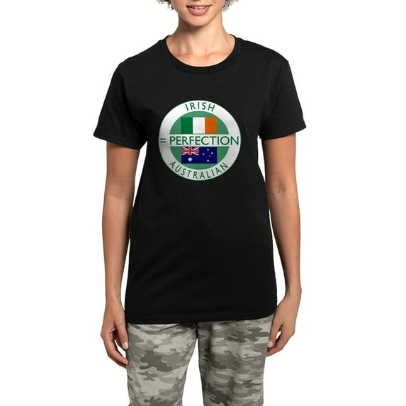 CafePress - Irish Australian Flags Round Women's Dark Pajamas - Women's Short Sleeve Print T-Shirt and Pants Dark Cotton Pajama Set
