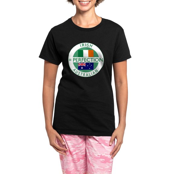 CafePress - Irish Australian Flags Round Women's Dark Pajamas - Women's Short Sleeve Print T-Shirt and Pants Dark Cotton Pajama Set
