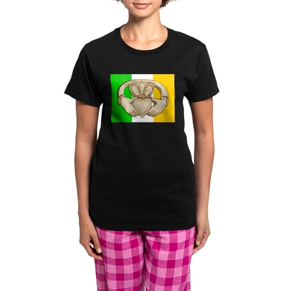 CafePress - Irish Claddagh Women's Dark Pajamas - Women's Short Sleeve Print T-Shirt and Pants Dark Cotton Pajama Set