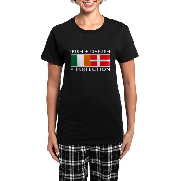 CafePress - Irish Danish Heritage Flags Women's Dark Pajamas - Women's Short Sleeve Print T-Shirt and Pants Dark Cotton Pajama Set