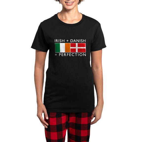 CafePress - Irish Danish Heritage Flags Women's Dark Pajamas - Women's Short Sleeve Print T-Shirt and Pants Dark Cotton Pajama Set