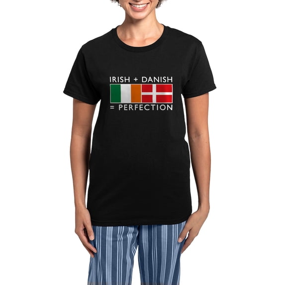 CafePress - Irish Danish Heritage Flags Women's Dark Pajamas - Women's Short Sleeve Print T-Shirt and Pants Dark Cotton Pajama Set