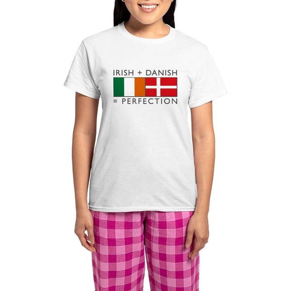 CafePress - Irish Danish Heritage Flags Women's Light Pajamas - Women's Short Sleeve Print T-Shirt and Pants Light Cotton Pajama Set