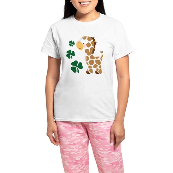 CafePress - Irish Giraffe Shamrock Women's Light Pajamas - Women's Short Sleeve Print T-Shirt and Pants Light Cotton Pajama Set