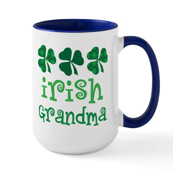 CafePress - Irish Grandma Plaid Clover - 15 oz Ceramic Large White Novelty Mug