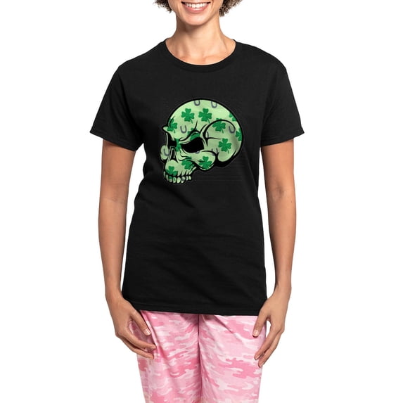 CafePress - Irish Lucky Skull Women's Dark Pajamas - Women's Short Sleeve Print T-Shirt and Pants Dark Cotton Pajama Set