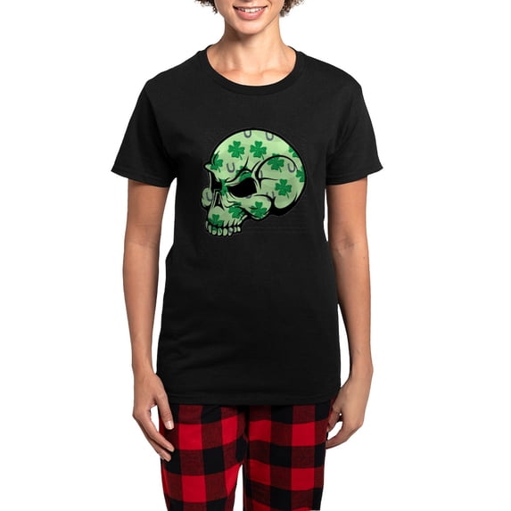 CafePress - Irish Lucky Skull Women's Dark Pajamas - Women's Short Sleeve Print T-Shirt and Pants Dark Cotton Pajama Set