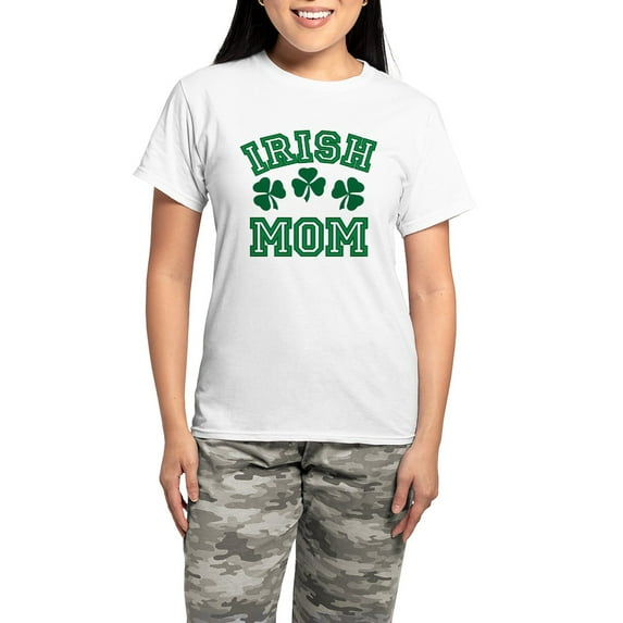CafePress - Irish Mom St Paddy's Clover Women's Light Pajamas - Women's Short Sleeve Print T-Shirt and Pants Light Cotton Pajama Set