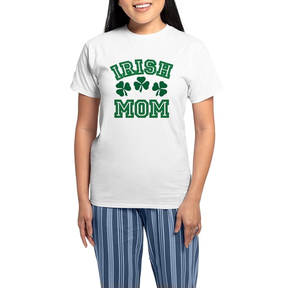 CafePress - Irish Mom St Paddy's Clover Women's Light Pajamas - Women's Short Sleeve Print T-Shirt and Pants Light Cotton Pajama Set