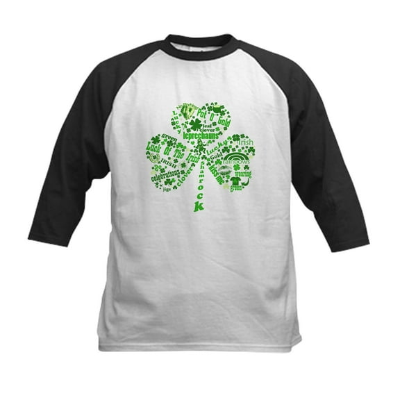 CafePress - Irish Shamrock Kids Baseball T Shirt - Kids Cotton Baseball Jersey, 3/4 Sleeve Shirt