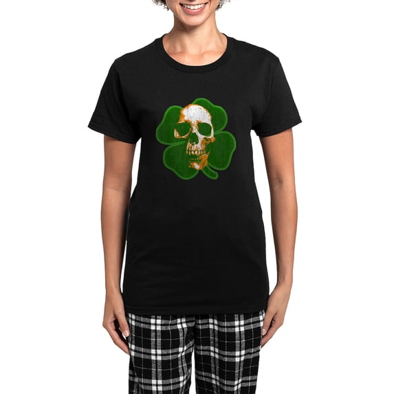 CafePress - Irish Skull Women's Dark Pajamas - Women's Short Sleeve Print T-Shirt and Pants Dark Cotton Pajama Set