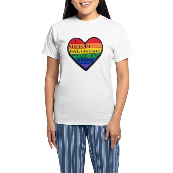 CafePress - Isupportgayrights Women's Light Pajamas - Women's Short Sleeve Print T-Shirt and Pants Light Cotton Pajama Set