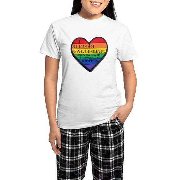 CafePress - Isupportgayrights Women's Light Pajamas - Women's Short Sleeve Print T-Shirt and Pants Light Cotton Pajama Set