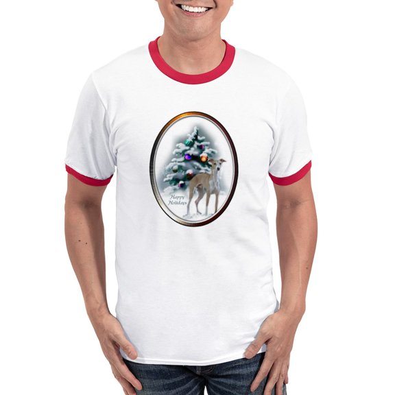 CafePress - Italian Greyhound Christmas Ringer T - 100% Cotton Ringed T-Shirt