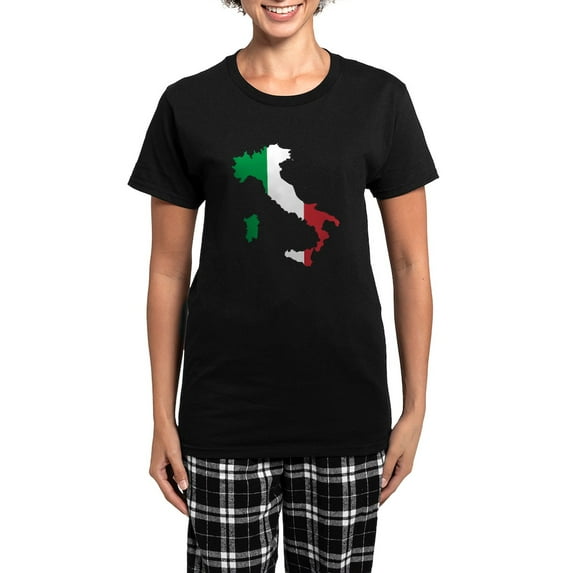 CafePress - Italy Flag And Map Women's Dark Pajamas - Women's Short Sleeve Print T-Shirt and Pants Dark Cotton Pajama Set