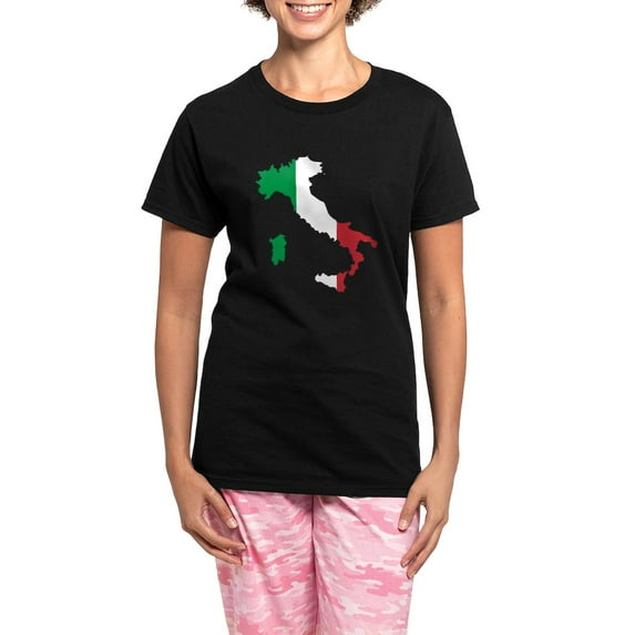 CafePress - Italy Flag And Map Women's Dark Pajamas - Women's Short Sleeve Print T-Shirt and Pants Dark Cotton Pajama Set