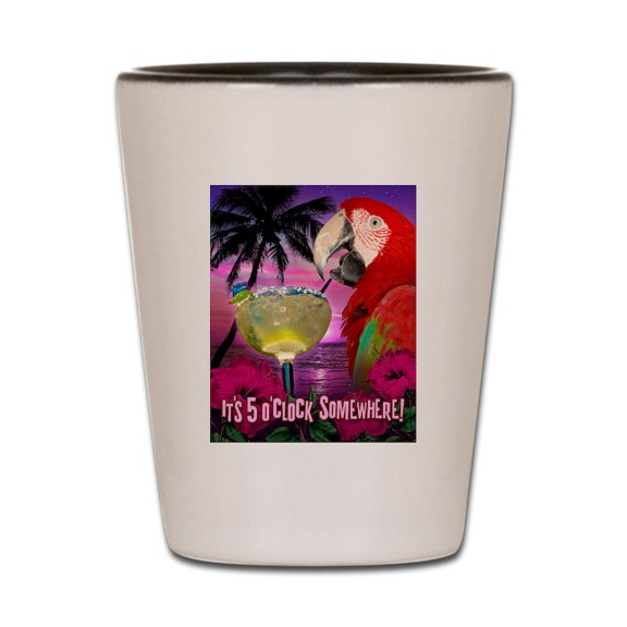 CafePress - Its Five Oclock Somewhere! - White/Black Shot Glass, Unique and Funny Shot Glass