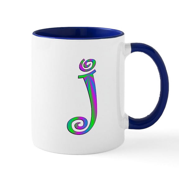CafePress - J Monogram Mug - 11 oz Ceramic Mug - Novelty Coffee Tea Cup