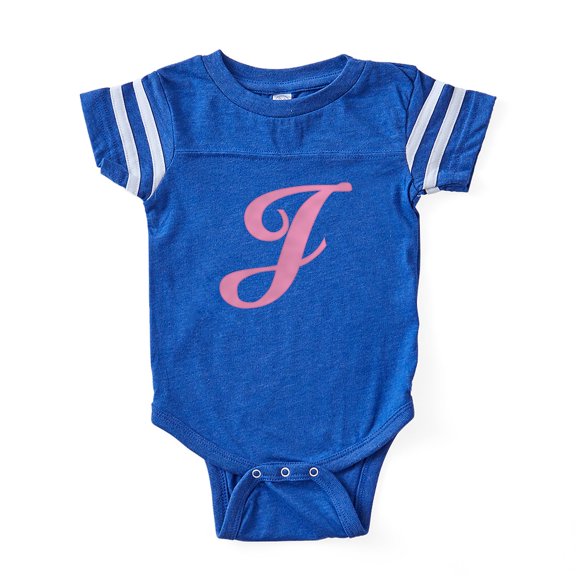 CafePress - J Pink Initial_Tr - Cute Infant Baby Football Bodysuit